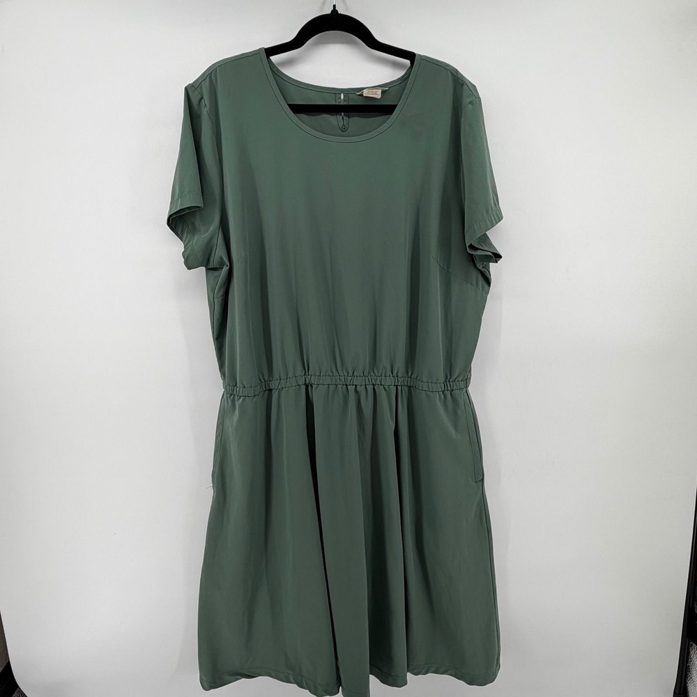 Duluth Trading Co Womens Green Short Sleeve Elastic Waist Pocket Dress Large